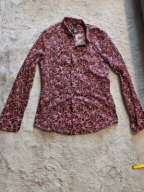 Men's H&M blue/neon pink button down shirt